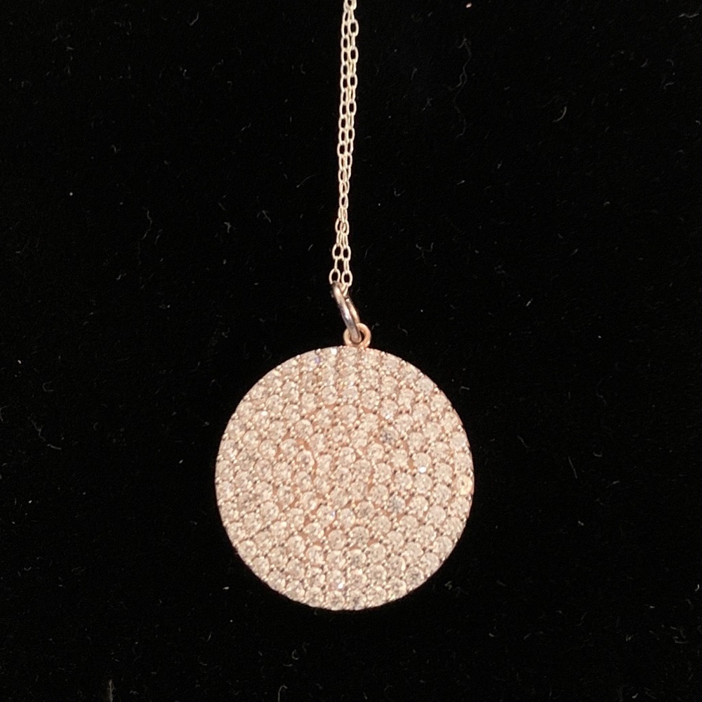 Necklace sterling silver cz disk necklace